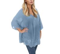 Col en V Plus Top Trimestre T-Shirt Femmes TROIS Dentelle à Volants Chemisier Femme, bleu ciel, XL