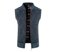 Col montant pour homme sans manches Fermeture éclair d'hiver Gilet en laine tricotée Veste décontractée pour les activités de plein air Vacances, bleu, XL