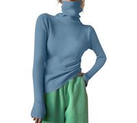 Col roulé femmes manches longues - pull col roulé femmes coton : stretch sous pull pull doux confortable débardeur pull uni sweatshirt grandes tailles maillot de corps col montant sous-vêtement, bleu