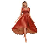 Col V Haut Bas Robes De Demoiselle D’Honneur pour Femme Longue Mousseline De Soie Une Ligne PlisséE Robes De SoiréE Formelles Rust XL