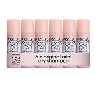 COLAB Lot de 6 mini shampoings secs, originaux, 50 ml, sans résidus blancs, sans tracas, tous types de cheveux, parfum frais