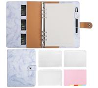 Colacoo Classeur A5 en cuir à 6 anneaux rechargeable avec poches de classeur, intercalaires A5, papier de recharge A5, couverture de journal de voyage, bleu marbré