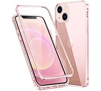 Colala Coque pour iPhone 15 Adsorption Magnétique Housse Métal Cadre Avant arrière Verre trempé Alliage D'aluminium 360 degrés Antichoc Cas Cover Case - Rose