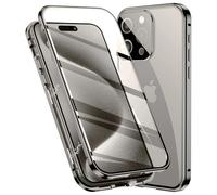 Colala Coque pour iPhone 16 Pro Max Adsorption Magnétique Métal, Avant et Arrière Verre Trempé Couverture de Plein écran Couverture à 360 Degrés Protection Antichoc Cover,Gris
