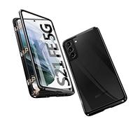Colala Coque pour Samsung Galaxy S21 FE 5G Adsorption Magnétique Housse Métal Cadre Avant arrière Verre trempé Alliage D'aluminium 360 degrés Antichoc Cas Cover Case - Noir