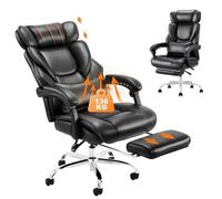 COLAMY Chaise de Bureau Ergonomique avec Repose-Pieds, Dossier Haut et Coussin Lombaire Amovible, réglable de 90 à 135 °, en Cuir épais, pour Le Travail à Domicile, Le Travail, Le Confort - Noir