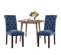 COLAMY Ensemble de 3 tables de salle à manger extensibles pour 2 tables rondes en bois de 91,4 cm avec 2 chaises de salle à manger touffetées, marron clair/bleu