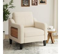 COLAMY Fauteuil de Salon Moderne avec Fonction d'accentuation, revêtement en Lin - Fauteuil de Lecture Confortable avec Table Pliante, 2 Poches latérales et accoudoirs en Bois pour Salon et Chambre à
