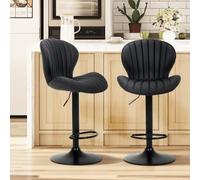 COLAMY Lot de 2 tabourets de Bar réglables en Hauteur de 61 à 81,5 cm avec Dossier, pivotants à 360° - en Cuir synthétique - pour Cuisine, Bar, Salle à Manger, Bureau - Noir
