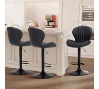 COLAMY Lot de 3 tabourets de Bar pivotants Modernes, réglables en Cuir synthétique, Hauteur de comptoir avec Dossier Haut, pour îlot de Cuisine, Salle à Manger, Noir