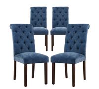 COLAMY Lot de 4 chaises de salle à manger capitonnées en tissu avec pieds en bois massif et assise rembourrée Bleu