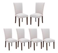 COLAMY Lot de 6 chaises de salle à manger en tissu rembourré avec dossier haut rembourré avec bordure clouée et pieds en bois massif, chaise d'appoint classique Parsons pour maison/cuisine/salon Beige