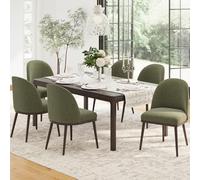COLAMY Lot de 6 chaises de salle à manger rembourrées en bois avec cadre en bois et dossier incurvé, chaises modernes en tissu, vert
