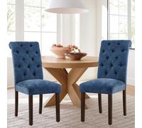 COLAMY Parsons Lot de 2 chaises de salle à manger et cuisine capitonnées en tissu avec pieds en bois et siège rembourré, bleu