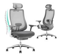 COLAMY XK Atlas Chaise de Bureau Ergonomique, Fauteuil de Direction en Mesh avec Appui-Tête Réglable, Chaise de Bureau avec Accoudoirs 4D, Base en Aluminium/Siège Coulissant, Gris Foncé