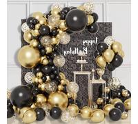 COLANANA Kit d'arche de ballons, 113 pièces, décorations d'anniversaire noires et dorées pour adultes et enfants, fête prénatale, mariage, anniversaire de mariage, fête de carnaval