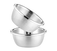 Colande En Acier Inoxydable Avec Bac Déverseur,34 cm | conception solide, se nichant pour le stockage, filtre l'eau sans gouttes, préparation du riz et des légumes, economie