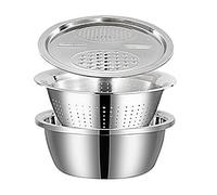 Colander Set avec bol passoire, colander avec bol mélangeur, panier à laver les fruits en acier inoxydable - Shredding et bassin de drainage pour mélanger et servir