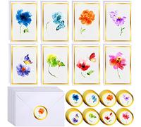 Colarr Lot de 80 cartes de vœux vierges en vrac avec enveloppes autocollantes, cartes de vœux en feuille d'or pour anniversaire, fête des mères, 10,2 x 15,2 cm