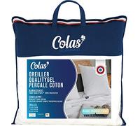 COLAS NORMAND - Oreiller Qualitygel Percale 100% Coton - Moelleux - 60x60cm - Soutien cervicale - Qualité hôtel - Doux - Fabrication française - Blanc