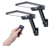 COLBOR Lampe Solaire Exterieur, Lumiere LED avec Détecteur de Mouvement avec 3 Modes Réglables IP65 Étanche Puissant Lampadaires avec Télécommande(2 pcs), Lampe-Solaire-Exterieur-Projecteur-Eclairage