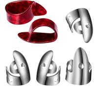 Colcolo 6 Pièces Banjo Finger Picks Accessoires Doigts Guitare Pouce Métal Ensemble Robuste Toucher Fluide Confortable pour Notes Nettes et Contrôle Stable, Rouge Argent