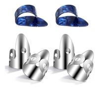 Colcolo 6 Pièces Banjo Finger Picks Accessoires Doigts Guitare Pouce Métal Ensemble Robuste Toucher Fluide Confortable pour Notes Nettes et Contrôle Stable, Bleu Argent