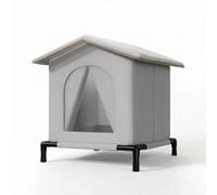 Colcolo Abri Extérieur Chat Maison Niche Refuge Imperméable avec Socle Surélevé pour Isoler du Sol Froid et Toit Pente pour Évacuer la Pluie Entrée Rideau, Gris, Grand 42 42 42
