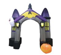 Colcolo Arch Halloween Gonflable Arche Portail Passage avec Éclairage Intégré LED Spectres Joueurs et Citrouille Base Pondérée en Polyester Style Château Adaptée Allées Accès de Fête