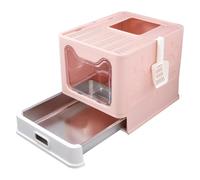 Colcolo Bac à Litière pour Chat Fermé avec Porte Avant Transparente et Sortie par Le Haut Plateau en Acier Inoxydable à Tiroir Fentes d'Aération Anti-odeurs, Rose