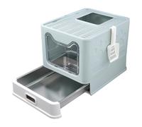 Colcolo Bac à Litière pour Chat Fermé avec Porte Avant Transparente et Sortie par Le Haut Plateau en Acier Inoxydable à Tiroir Fentes d'Aération Anti-odeurs, Bleu