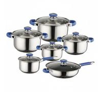 Colcolo Batterie de Cuisine en Acier Inoxydable Set Casseroles Poêles Marmites Couvercles Conception Robuste Chauffe Régulière Prêt pour Service Continu, Poignées En Silicone Bleu