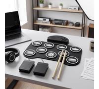 Colcolo Batterie Électronique d'Entraînement Pad de Batterie Portable Tapis de Percussion Instrument de Table Format Compact et Transport Facile avec Pédales, Version Anglaise