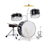 Colcolo Batterie pour Enfants Kit Percussion Ensemble Débutant avec Grosse Caisse Deux Cymbale sur Pied Tabouret et Pédale en Acajou Système Tripode Stable , Noir