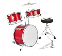 Colcolo Batterie pour Enfants Kit Percussion Ensemble Débutant avec Grosse Caisse Deux Cymbale sur Pied Tabouret et Pédale en Acajou Système Tripode Stable , Rouge