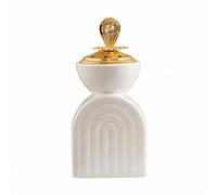 Colcolo Brûleur de Parfum d'Intérieur Diffuseur Arôme Encens Porte-cône Céramique avec Couvercle Métal Touches Dorées Décor Raffiné Convient Salon Chambre Bureau, Blanc, Style to 2