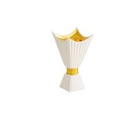 Colcolo Brûleur d'Encens Gobelet Fluté Résine Sculpturale à Socle Bol Élargi pour Collecte de Cendres Bande Centrale Métallisée Convient au Salon Bureau Étude, Blanc, Moyen