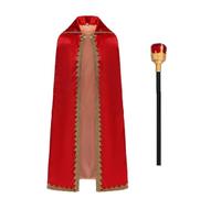 Colcolo Cape de Spectacle Enfant Cape Costume Robe Couronne Déguisement Polyester Décorations Dorées Bordures Soignées Col Haut Fermeture Avant Doublure, 150CM, 披风+权杖