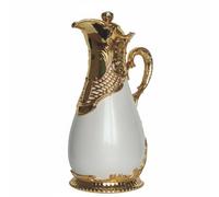 Colcolo Carafe Isotherme Pichet Bouteille à eau Pot de Service à Revêtement Verre pour Maintien Température Longue Convient pour Réceptions Maison Bureaux Fête, Or Blanc, 500ML
