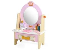 Colcolo Coiffeuse Enfant Bois Meuble Coiffure Miroir Cœur Tiroir de Rangement Accessoires de Coiffage Set Créatif pour S’Habiller et Se Coiffer Convient aux Filles Chambre Salle de Jeux