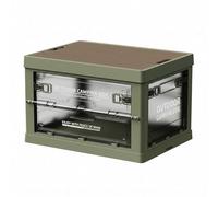 Colcolo Conteneur de Rangement Extérieur Pliable Caisse Boîte Bac avec Couvercle Plat Style Bois et Corps Solide Cinq Ouvertures Latérales à Loquets Pliage, Vert Transparent