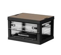 Colcolo Conteneur de Rangement Extérieur Pliable Caisse Boîte Bac avec Couvercle Plat Style Bois et Corps Solide Cinq Ouvertures Latérales à Loquets Pliage, Noir Transparent