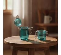 Colcolo de Rangement Miniature en Plastique Contenant à Couvercle Métal Fermeture Clamp Accessoire Réaliste Maison Poupée Objet Déco pour Exposition Mini et Projet Hobby, Vert Rétro