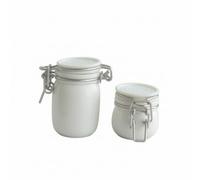 Colcolo de Rangement Miniature en Plastique Contenant à Couvercle Métal Fermeture Clamp Accessoire Réaliste Maison Poupée Objet Déco pour Exposition Mini et Projet Hobby, Blanc Rétro