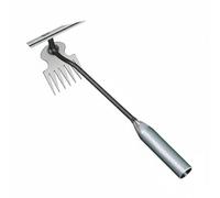 Colcolo Désherbeur Manuel Outil Jardin Tête à Quatre Dents Fourche Râteau Déracinement Complet Acier Manganèse Renforcé Manche Bois Caoutchouc et Acier Adapté, Binette7dentsZinc