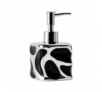 Colcolo Distributeur de Savon Céramique Flacon Bouteille Pompe Réutilisable Flacon de Lotion Surface Patchwork et Aspect Miroir Contemporain Adapté, Noir Argenté, Petit