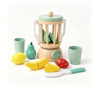 Colcolo Enfants Cuisine Jouet Mélangeur Ensemble Cuisine Blender Accessoires en Bois Bouton Couvercle Fruits à Couper Préhension Facile Bords Arrondis Surface