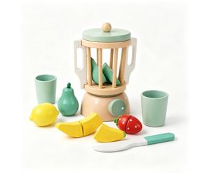 Colcolo Enfants Cuisine Jouet Mélangeur Ensemble Cuisine Blender Accessoires en Bois Bouton Couvercle Fruits à Couper Préhension Facile Bords Arrondis Surface