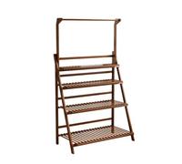 Colcolo Étagère Pliante de Présentation Support Plantes Porte Fleurs Échelle avec Tringle Suspendue en Bambou Pliable Plateaux à Lattes pour Santé des Plantes