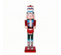 Colcolo Festival Figurine Figurine Nutcracker Garde Soldat Figurine Décorative Bois Sculpté Barbe Membres Droits sur Base Stable, 38cm, Soldat Casse-Noisette avec Tambour